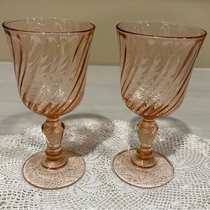2 Pink Swirl Possibly Federal Diana Wine Glasses Depression Glass